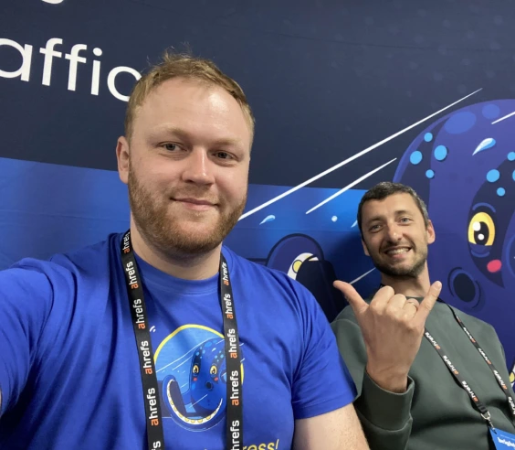 JetOctopus team member at a technical SEO conference booth