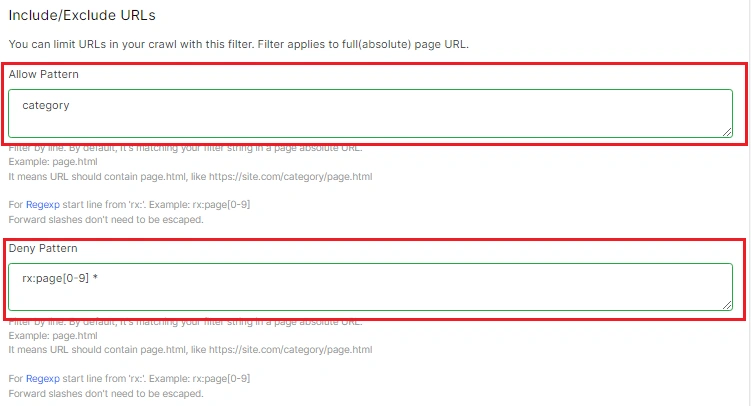 Include/Exclude URLs - JetOctopus