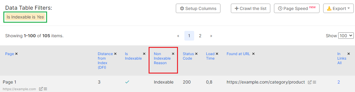 Why are URLs being displayed as non-indexable in crawl results - JetOctopus - Step 7