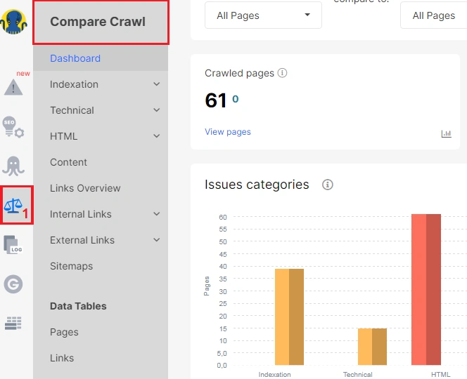 How to compare crawls in JetOctopus - Step 1 How to compare crawls in JetOctopus - Step 1