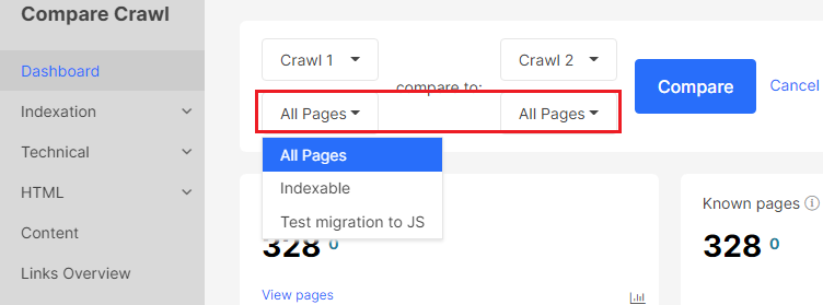 How to compare crawls in JetOctopus - Step 3