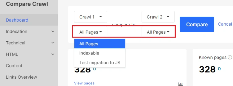 How to compare crawls in JetOctopus - Step 3 How to compare crawls in JetOctopus - Step 3