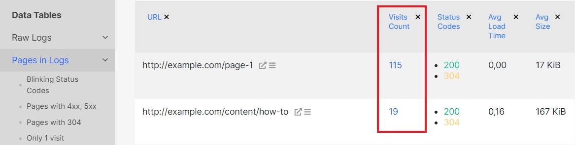 How to find blinking status codes in search robots logs - JetOctopus - Step 2