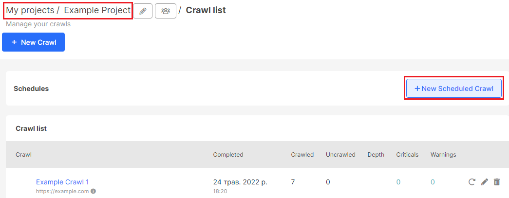 How to schedule a crawl - JetOctopus - Step 1