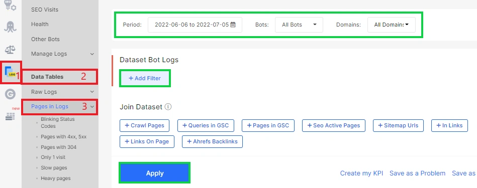 How to analyze the URLs most and least visited by GoogleBot with JetOctopus - 1