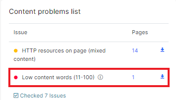 How to check pages with low content words - JetOctopus - 3