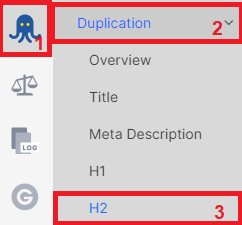 How to find duplicate H2 headings - JetOctopus - 2